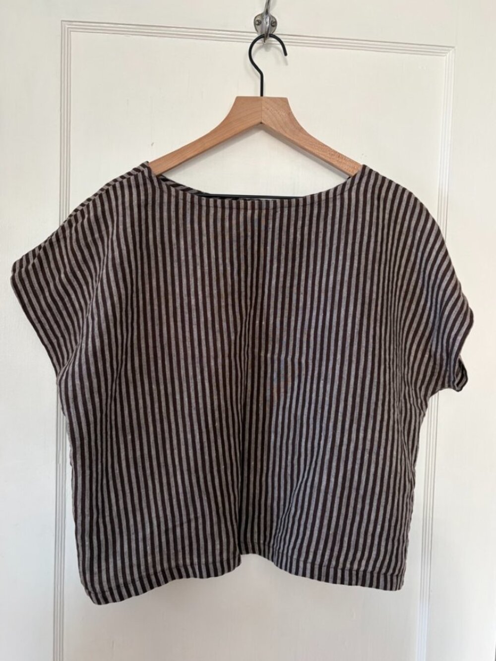 Conscious Clothing Painter Linen Crop Top Espresso Stripe L